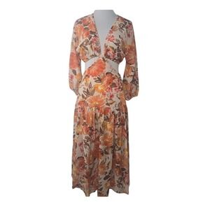 Fortunate One Floral Chiffon V-neck Cutout Resort Dress Outfit Size XS New